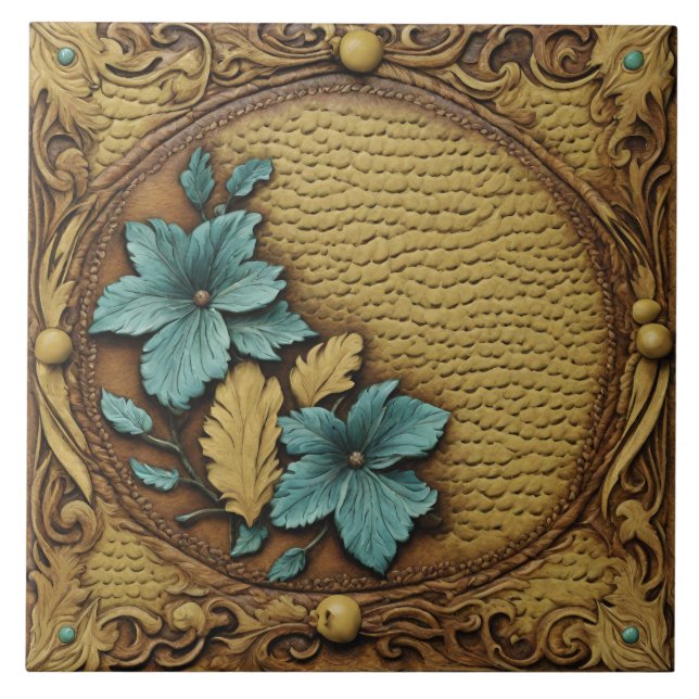 Südlicher Western Land Beige Türkis Flora Fliese (Vorderseite)