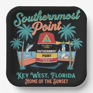 Südlichster Punkt Key West Retro-Tropische Stimmun Pappteller