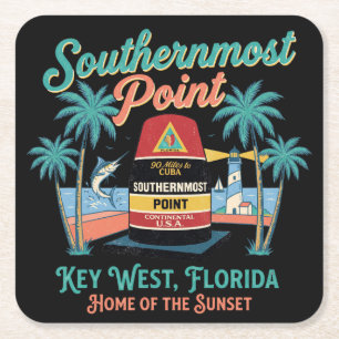Südlichster Punkt Key West Retro Tropisches Flair Rechteckiger Pappuntersetzer