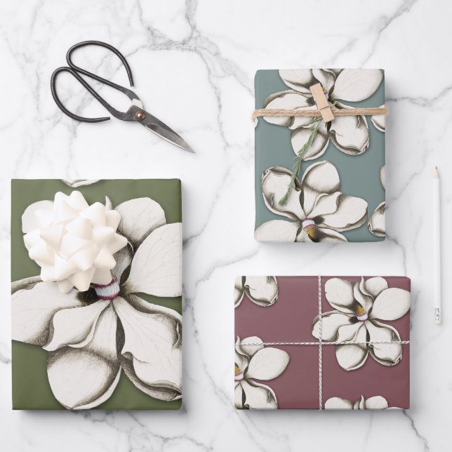 Südmagnolische Blume Gemustert Geschenkpapier Set (Vorderseite)