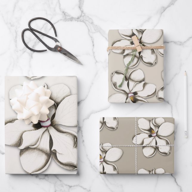 SüdMagnolische Blume Gemusterter Jeden Anlaß Geschenkpapier Set (Vorderseite)