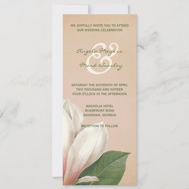 Südmagnolische Blume Hochzeit | Antik Einladung (Vorderseite)