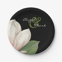 Südmagnolische Blume Hochzeit | Elegant Black Pappteller