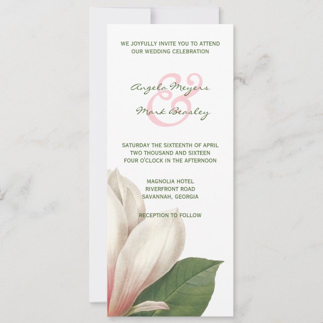Südmagnolische Blume Hochzeit | Rosa und Weiß Einladung (Vorderseite)