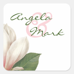 Südmagnolische Blume Hochzeit   Rosa und Weiß Quadratischer Aufkleber