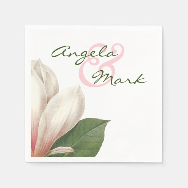 Südmagnolische Blume Hochzeit | Rosa und Weiß Serviette (Vorderseite)