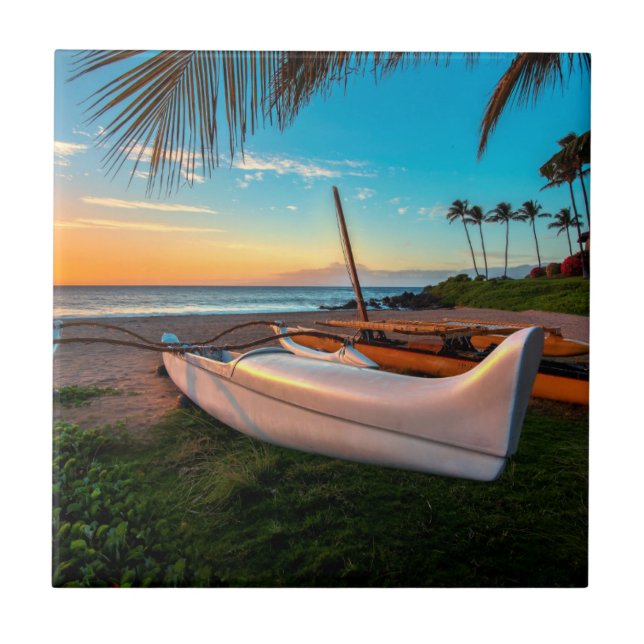 Südmaui-Strand an Sonnenuntergang | Maui, Hawaii Fliese (Vorderseite)