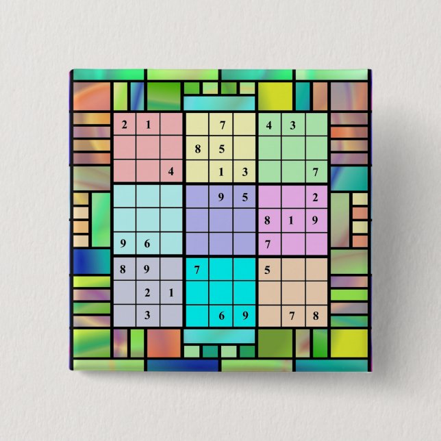 Sudoku Buntglas-Entwurf Button (Vorderseite)