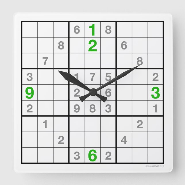 Sudoku Uhr mit herunterladbarem Puzzle (grün) (Vorderseite)