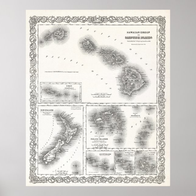 SÜDPAZIFIK- UND HAWAII-INSELN MAP 1855 POSTER (Vorne)