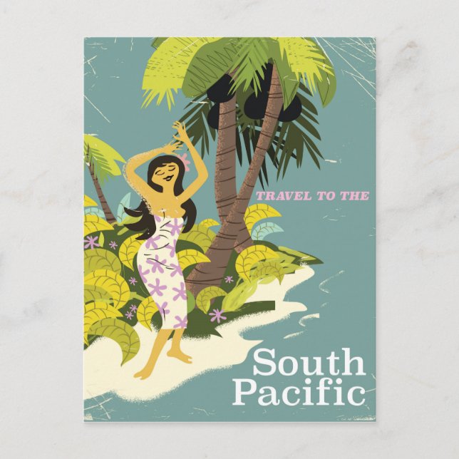 Südpazifik Vintage Reiseplakat Postkarte (Vorderseite)