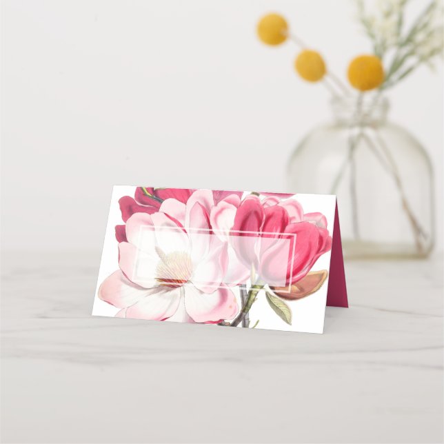 Südrosa Magnolias Hochzeitsfalte Platzkarte (Vorderseite)