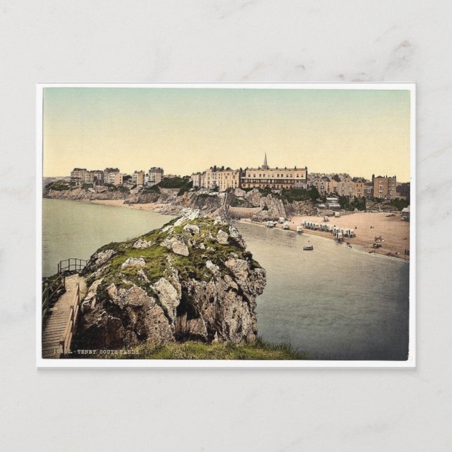 Südsande, Tenby, Wales selten Fotochrom Postkarte (Vorderseite)