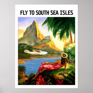 Südseeinseln, Vintage-Fluglinienposter Poster