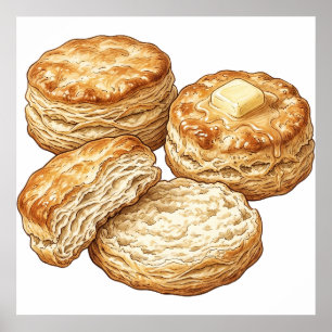 Südstaaten-Buttermilchbrötchen-Lebensmittelillustr Poster