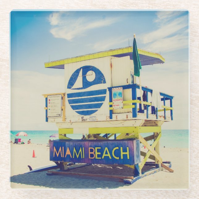 Südstrand des Leibwächter-Turm-|, Miami, Florida Glasuntersetzer (Vorderseite)