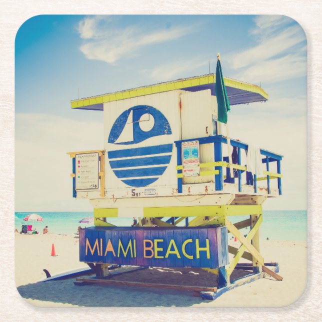 Südstrand des Leibwächter-Turm-|, Miami, Florida Rechteckiger Pappuntersetzer (Vorderseite)