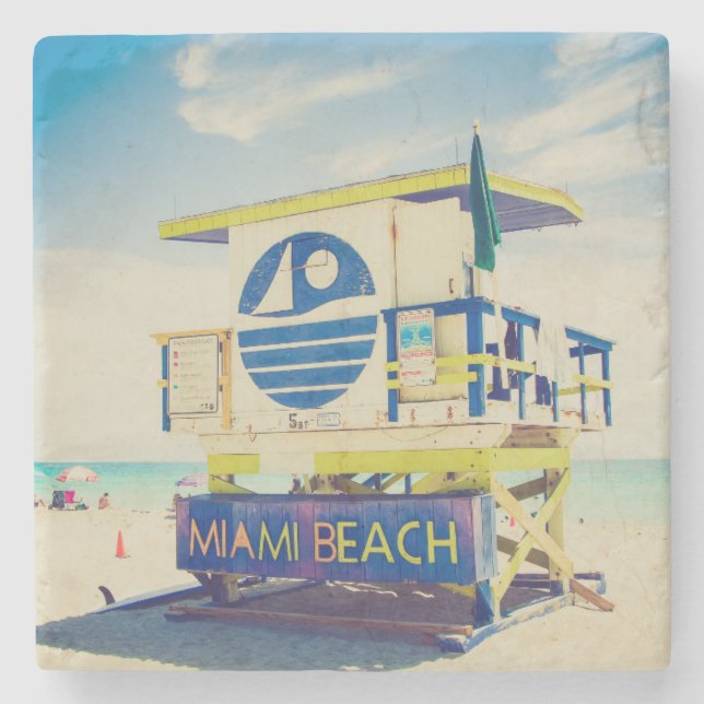 Südstrand des Leibwächter-Turm-|, Miami, Florida Steinuntersetzer (Vorderseite)