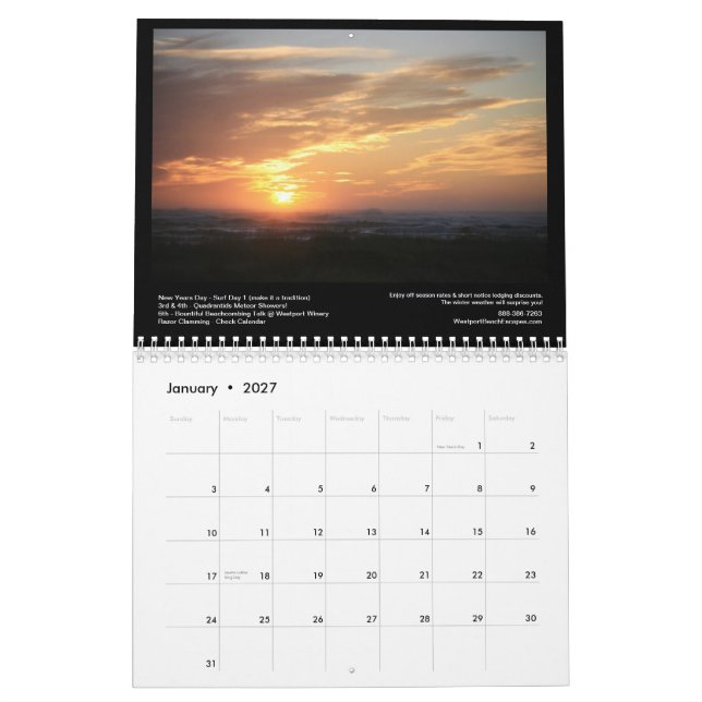 Südstrand-Sonnenuntergänge mit Kalender (Jan 2027)