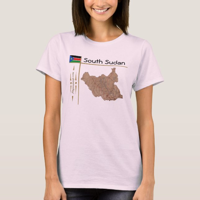 Südsudan Karte + Flagge + T - Shirt (Vorderseite)