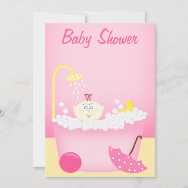 Sudsy Bathtub Pink Baby Dusche Einladung (Vorderseite)