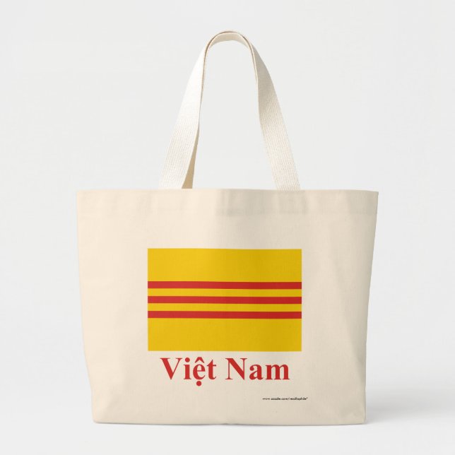 Südvietnam-Flagge mit Namen auf Vietnamesen Jumbo Stoffbeutel (Vorne)