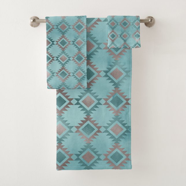 Südwest Aztec Blue Gold Diamond Muster Badhandtuch Set (Insitu)