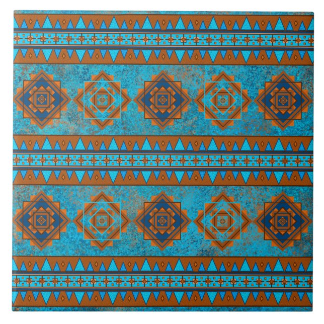 Südwest-Berggipfel Türkisblau geometrisch Fliese (Vorderseite)
