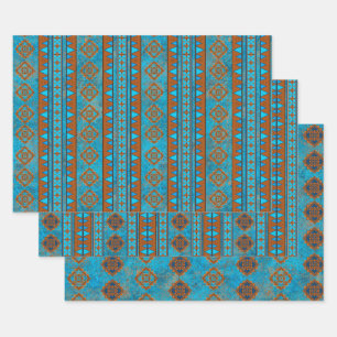 Südwest-Berggipfel Türkisblau geometrisch Geschenkpapier Set