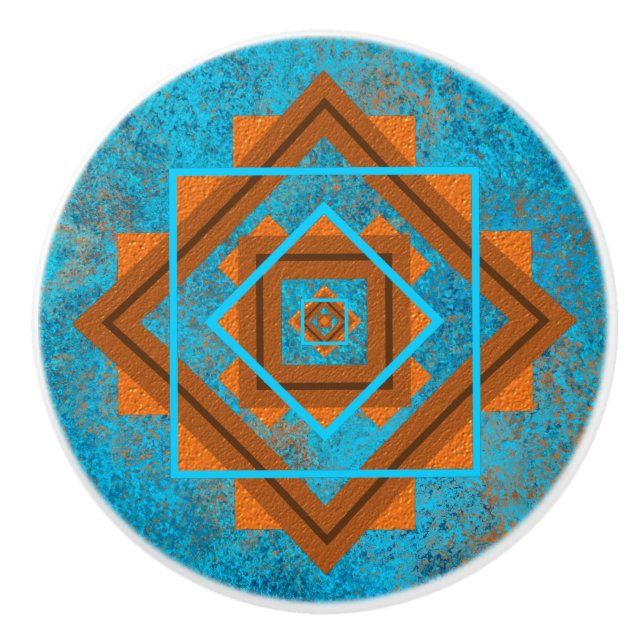 Südwest-Berggipfel Türkisblau geometrisch Keramikknauf (Vorderseite)