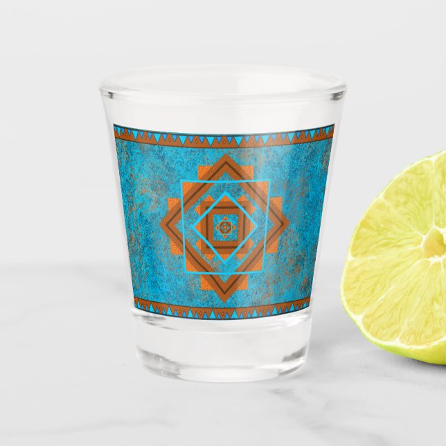 Südwest-Berggipfel Türkisblau geometrisch Schnapsglas (Vorderseite)