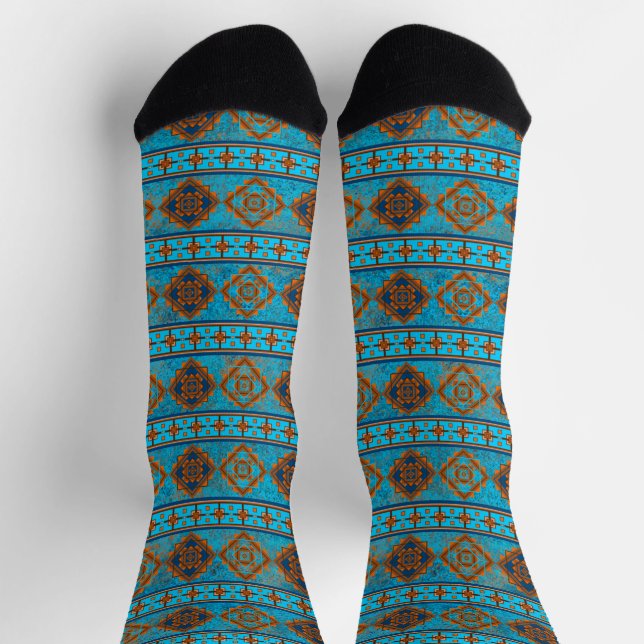 Südwest-Berggipfel Türkisblau geometrisch Socken (Oben)