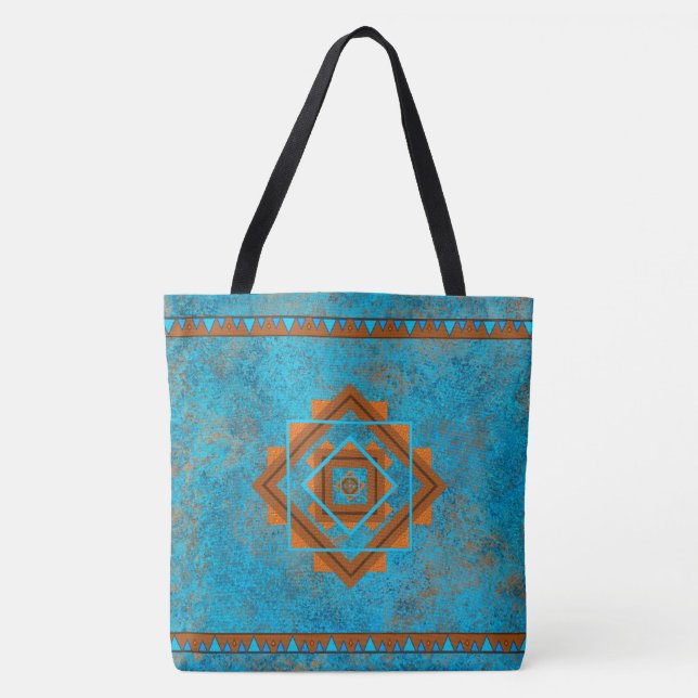 Südwest-Berggipfel Türkisblau geometrisch Tasche (Vorderseite)