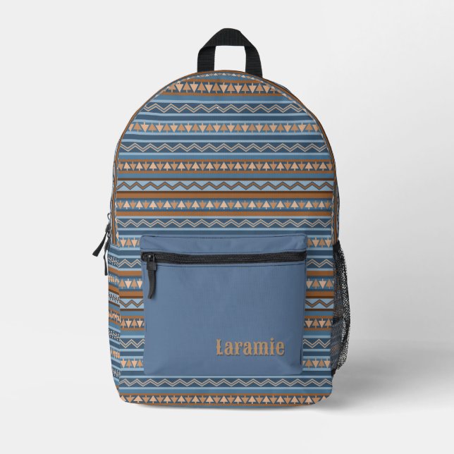Südwest Blauer brauner Geometrie Personalisiert Bedruckter Rucksack (Vorderseite)
