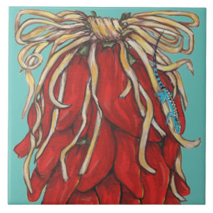 Südwest Blue Lizard Red Chili Pepper House # Fliese