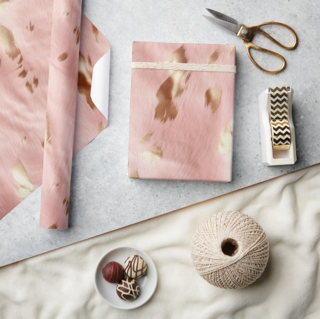 Südwest Blush Pink Gold Cowgirl Cowhide Geschenkpapier (Kunsthandwerk)