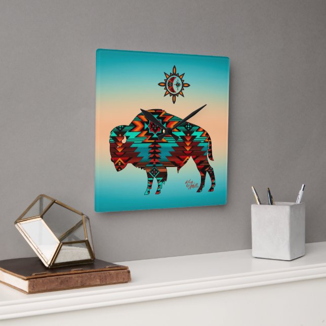 Südwest Buffalo Square Wall Clock Quadratische Wanduhr (Büro)