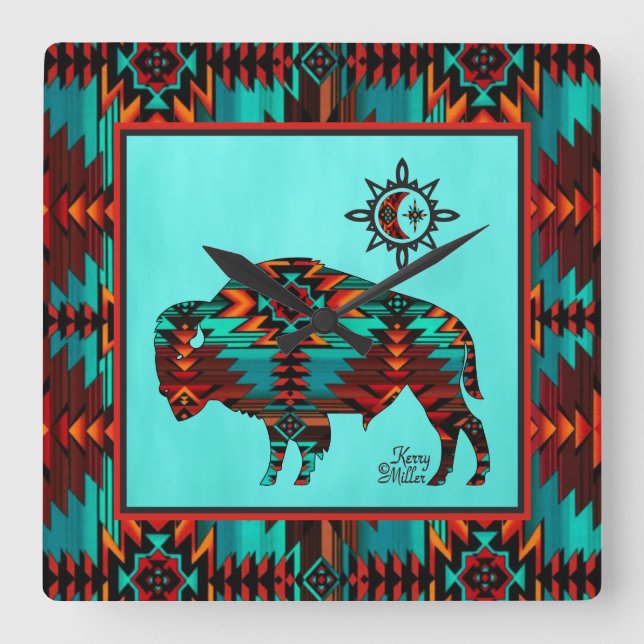 Südwest Buffalo Square Wall Clock Quadratische Wanduhr (Vorderseite)