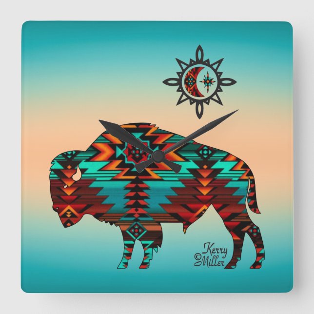 Südwest Buffalo Square Wall Clock Quadratische Wanduhr (Vorderseite)
