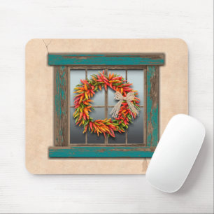 Südwest Chile Kranz auf Rustic Blue Wood Window Mousepad