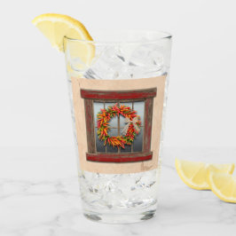 Südwest Chile Kranz auf Rustikalem Rotes Holzfenst Glas