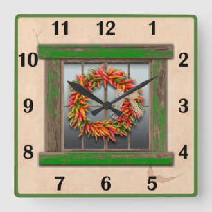 Südwest-Chile Kranz Grün Fenster Grundlegende Zahl Quadratische Wanduhr