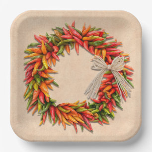 Südwest Chile Ristra Wreath auf Adobe Wall Pappteller