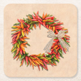 Südwest Chile Ristra Wreath auf Adobe Wall Rechteckiger Pappuntersetzer