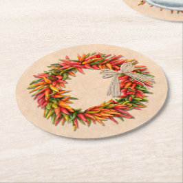 Südwest Chile Ristra Wreath auf Adobe Wall Runder Pappuntersetzer