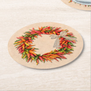 Südwest Chile Ristra Wreath auf Adobe Wall Runder Pappuntersetzer