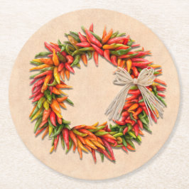 Südwest Chile Ristra Wreath auf Adobe Wall Runder Pappuntersetzer
