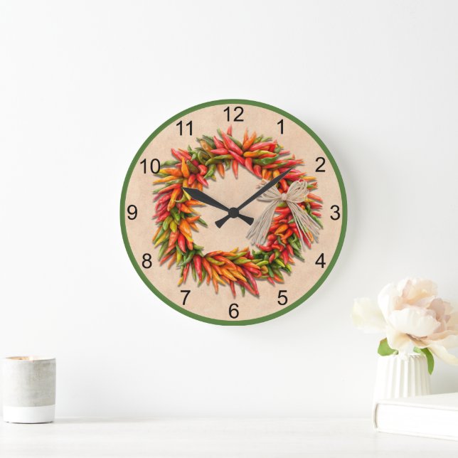 Südwest Chile Ristra Wreath mit Grundnummern Große Wanduhr (Zuhause)