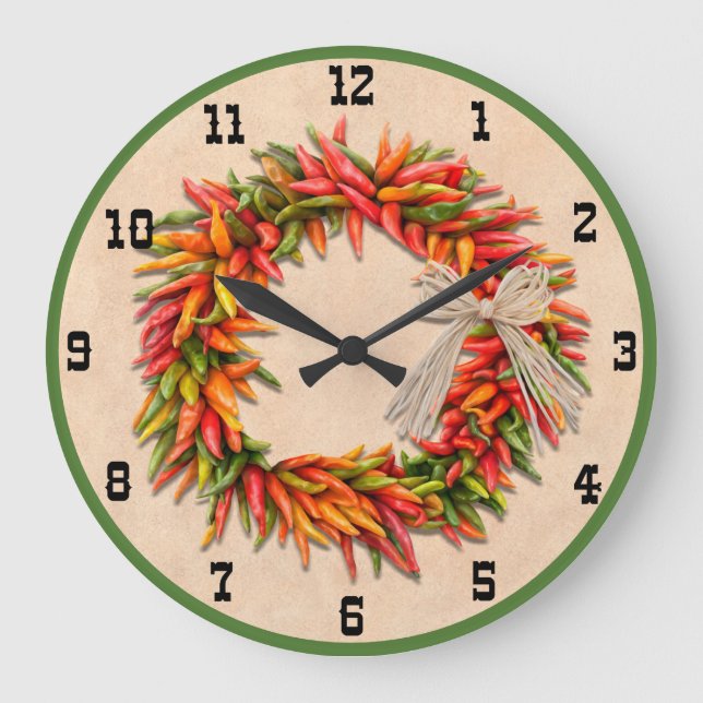 Südwest Chile Ristra Wreath mit Western-Nummern Große Wanduhr (Vorderseite)