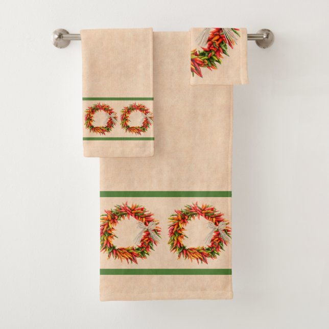 Südwest Chile Ristra Wreaths on Adobe Wall Badhandtuch Set (Insitu)